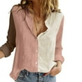 thumbnail image 4 of Tarmeek Long Sleeve Shirts for Women,Casual Loose V Neck Contrast Patch Cotton and Linen Tee Shirts Blouses Button Down Cardigan Tops,Womens Tops,Fall Clothes for Women, 4 of 7