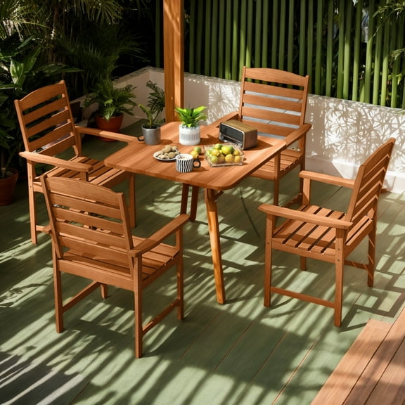 Spaco Outdoor Wooden Dining Chairs, Patio Chair with Inclined Backrests and Slatted Seats for Patio, Garden, Backyard, Brown