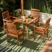 Spaco Outdoor Wooden Dining Chairs, Patio Chair with Inclined Backrests and Slatted Seats for Patio, Garden, Backyard, Brown