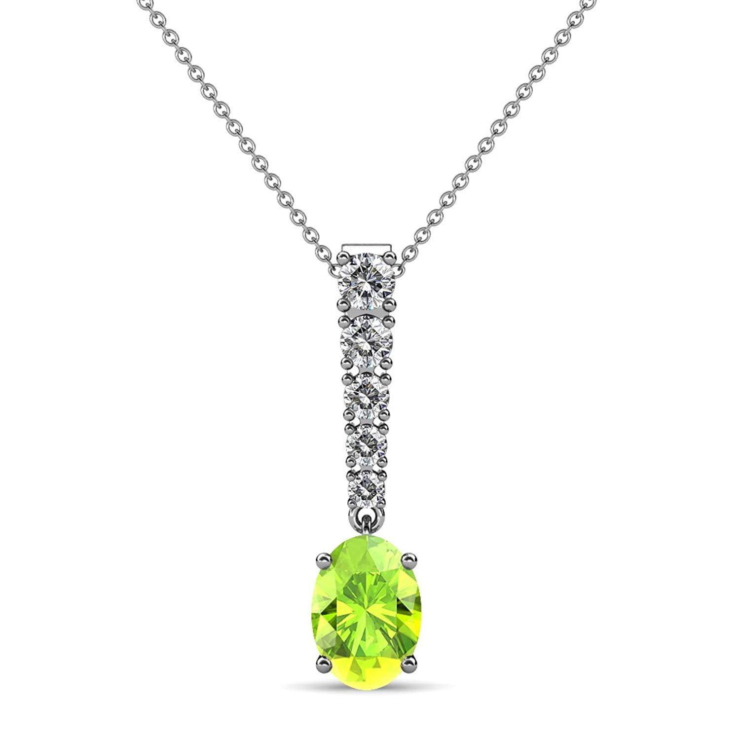 TriJewels Pear Cut Peridot Diamond 5/8 ctw Two Stone Pendant 14K 18 Inches 14K Yellow Gold Chain