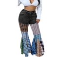 thumbnail image 2 of YDLCAFD Women High Waist Patchwork Flare Jeans Plaid Bottom Ruffle Hem Denim Long Pants Trousers S, 2 of 6