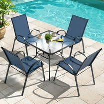 Nuu Garden 5 PCS Patio Dining Set, Metal Outdoor Table and Chairs, with 4 Stackable Chairs and 31.5’’ Square Table with Umbrella Hole, Outdoor Dining Set for Lawn, Balcony, Garden, Black and Blue