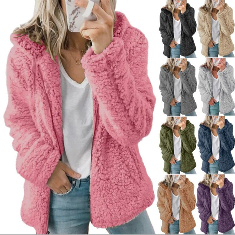 Womens Oversized Sherpa Hoodie Fuzzy Fleece Jacket Long Sleeve Zip Up ...