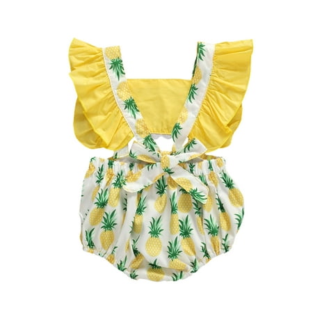 

Kiapeise Baby Girls Fly Sleeve Romper Print Ruffle Jumpsuit
