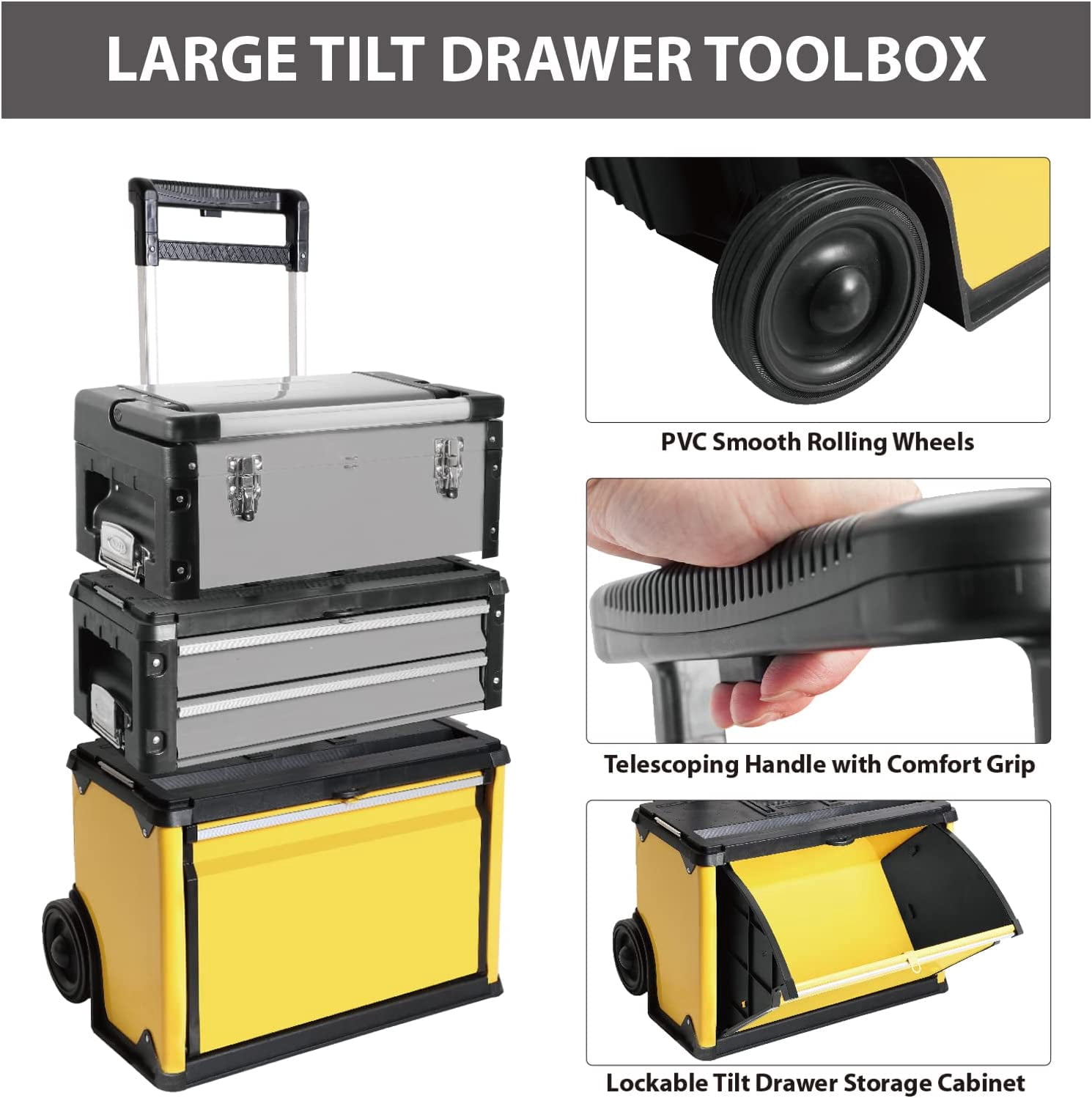 Big Red  Stackable Rolling Tool Box/Chest/Cabinet with Drawerd and Wheels for Garage Workshop,Yellow,W305ABDY