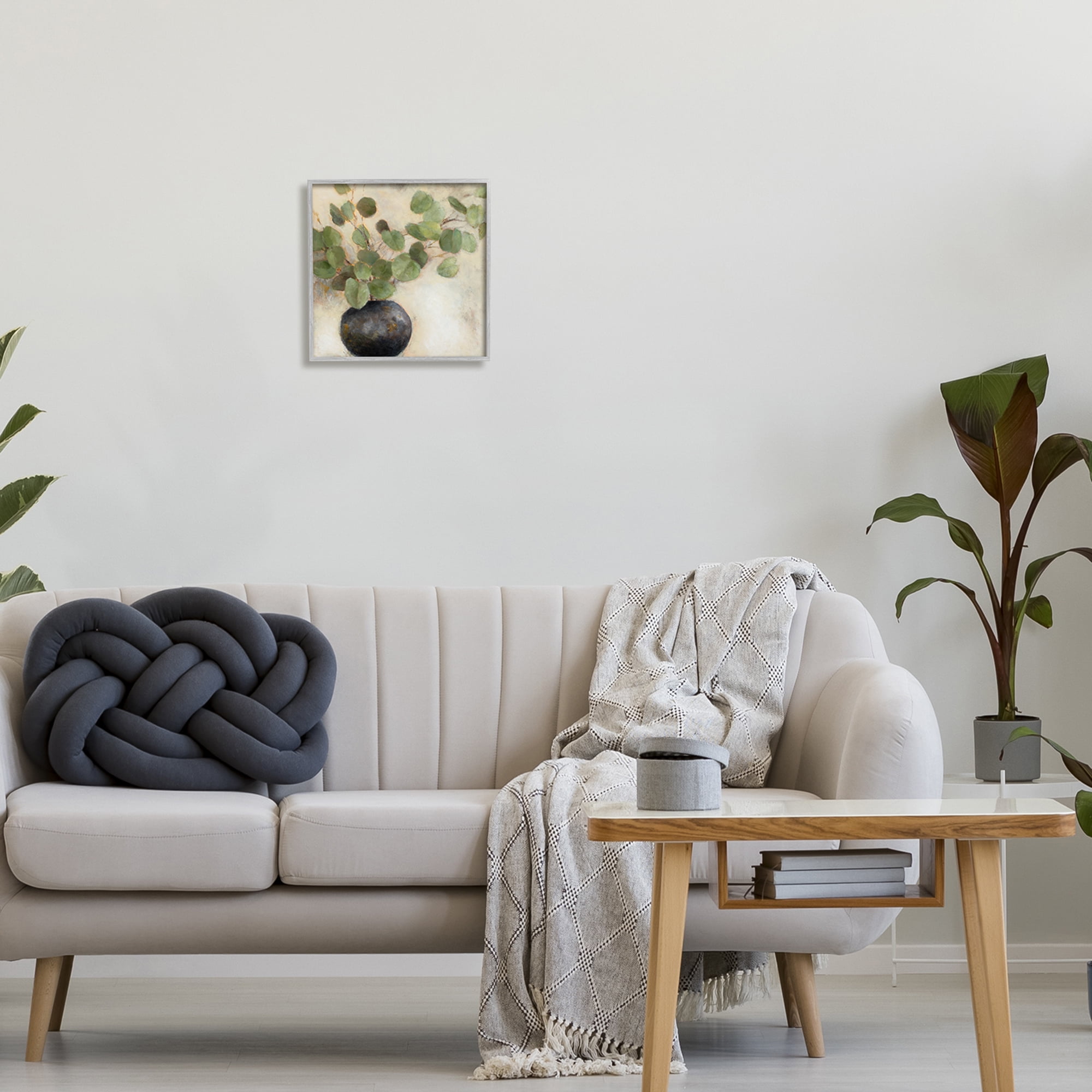 Stupell Industries Green Eucalyptus Leaves Potted Plant Artistic Brushstrokes Painting Gray Framed Art Print Wall Art, Design by Lanie Loreth
