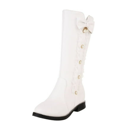 

XINSHIDE Women Mid-Calf Boots Female Cute Fashion Bow Solid Flat Round Toe Square Heel Middle Long Student Style Boots Fashion Shoes