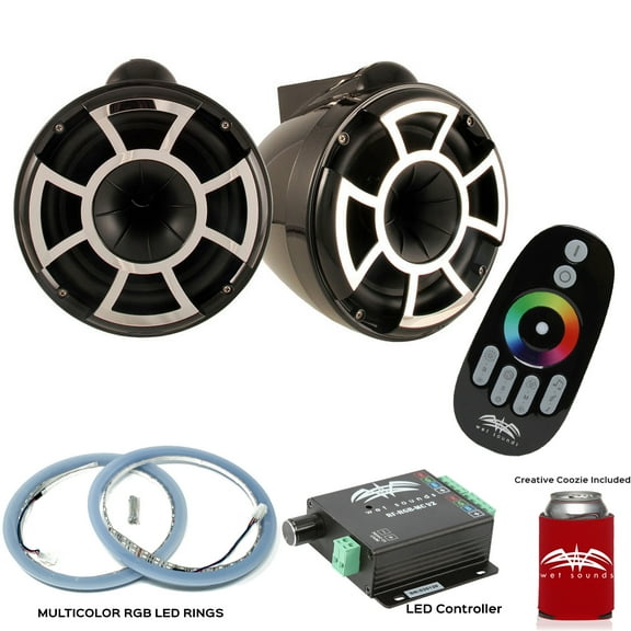 Wet Sounds REV10B-X X-Mount Tower Speakers with RGB LED Speaker Rings & LED Music Controller