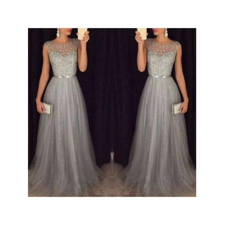 MarinaVida Women's Elegant Wedding Bridesmaid Chiffon Sleeveless Sequin Formal Long Dress