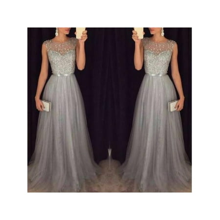 MarinaVida Women's Elegant Wedding Bridesmaid Chiffon Sleeveless Sequin Formal Long