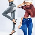 thumbnail image 2 of ShiShine Denim Wash Leggings for Women Tummy Control Skinny Stretchy Denim Print Fake Jeans, 2 of 4