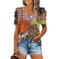 thumbnail image 2 of DeHolifer Women Casual T-Shirts Plus Size Floral Printed Trendy V-Neck Short Sleeve Loose T-Shirt Blouse Tops Army Green XL, 2 of 5