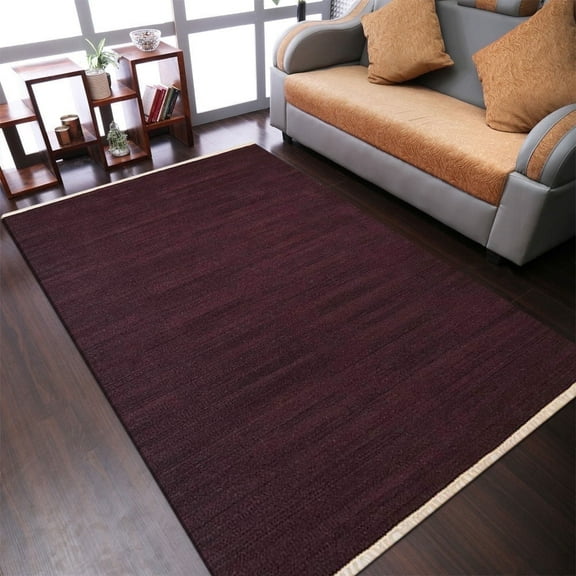 Rugsotic Carpets Eco-Friendly Woven Hand Woven Kilim Flat Weave Plum Solid Area Rug, 8'x10' Rectangle, Antimicrobial