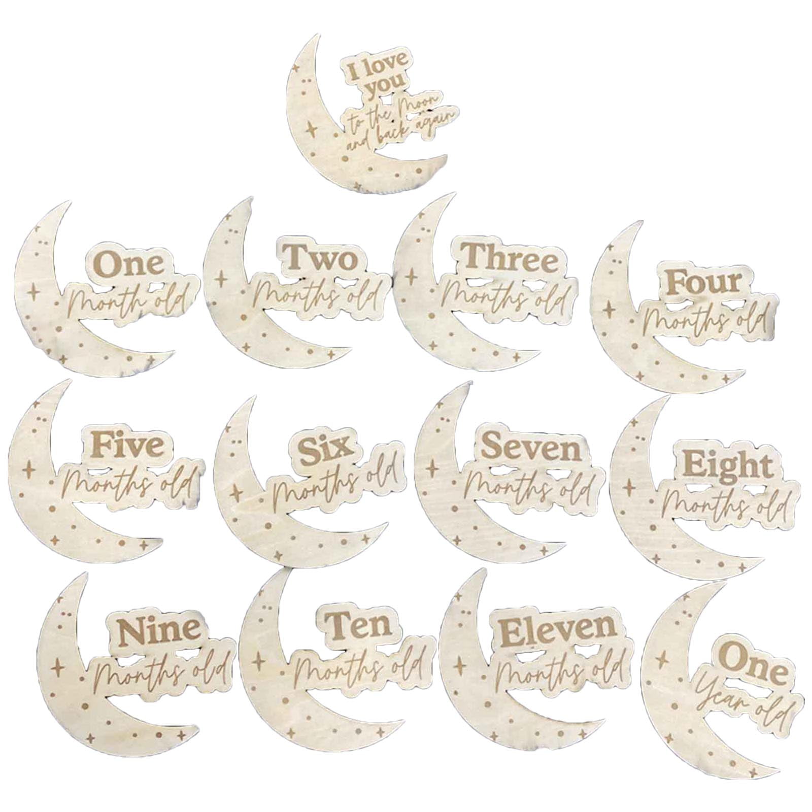 13 Pcs/Set Baby Wooden Milestone Cards Memorial Moon Card Monthly Recording Card