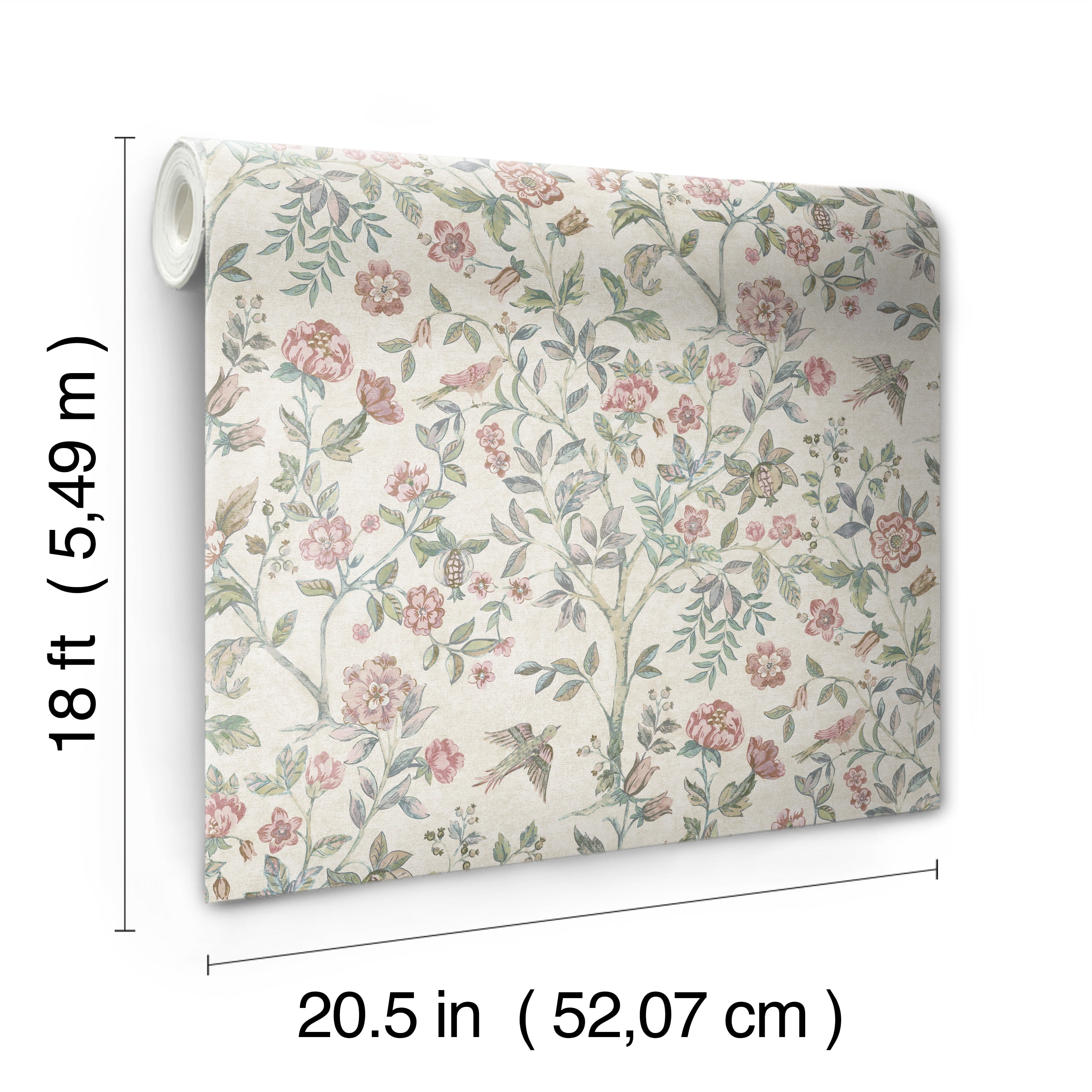 Better Homes & Gardens Blush Bird Botanical Peel and Stick Wallpaper 30.75 Sq. ft