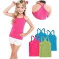 thumbnail image 6 of AHTJRT 4 Pack Tank Tops for Girls Workout Beach Running Vest Cross Racerbacks Camisole Top Lightweight Cotton Soft Tops Blue#03 10 Years, 6 of 6