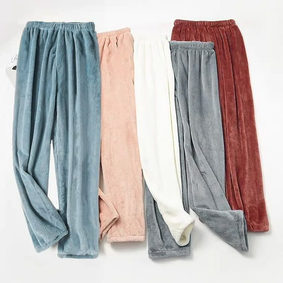 Feancey Women Flannel Pajama Pants Cozy Fleece Straight Wide Leg Trousers Winter Fuzzy Warm Pj Bottoms Elastic High Waisted Lounge Trousers Holiday Gifts Khaki Free Size