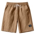 thumbnail image 5 of longantii Mens Waffle Corduroy Shorts Elastic Waist Drawstring Casual Texture Lightweight Short Summer Beach Pants with Pockets Khaki XXL, 5 of 5