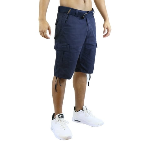 Vintage Khaki Infantry Utility Shorts - Mens Vintage Utility Cotton Cargo Shorts With Belt