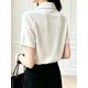 thumbnail image 2 of Blusa De Satén Blanco Con Cuello Clásico Y Bordado Dorado, 2 of 14