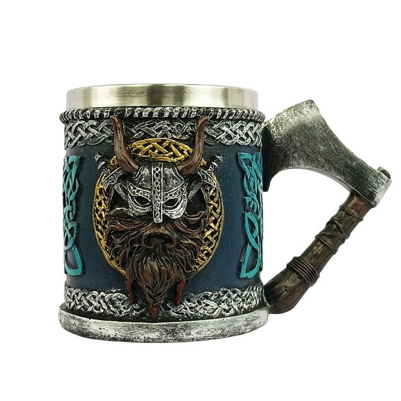 Viking Mug - Nordic Viking Rune Mug, Norse Mythology Gifts, Beer Cup, Tankard Cup for Men, Wooden Barrel Cool Coffee Mugs, Beer Stein for Nordic Decor, Norse Decor
