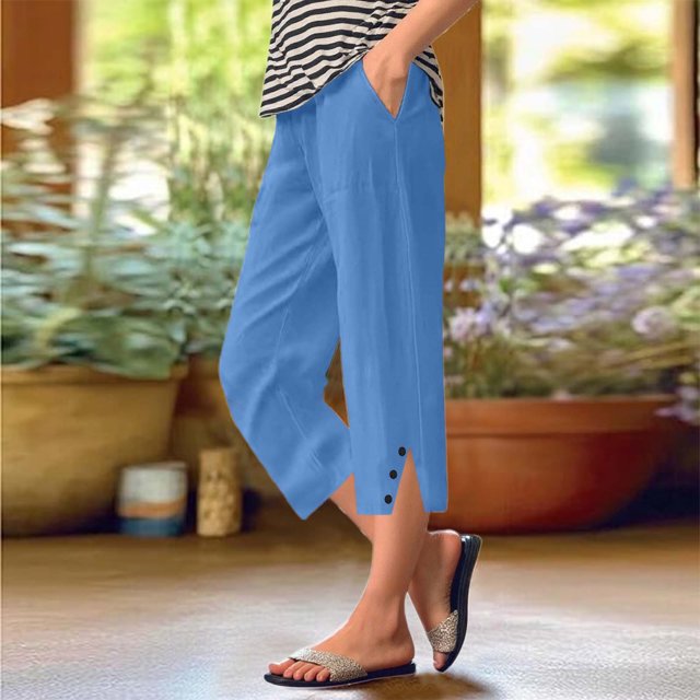 WILLBEST Pantalones Casuales elegantes para Mujer, Tallas Grandes, Holgados, de Lino a Rayas, Largos, para Comodidad y Moda Diaria. Extra Grande