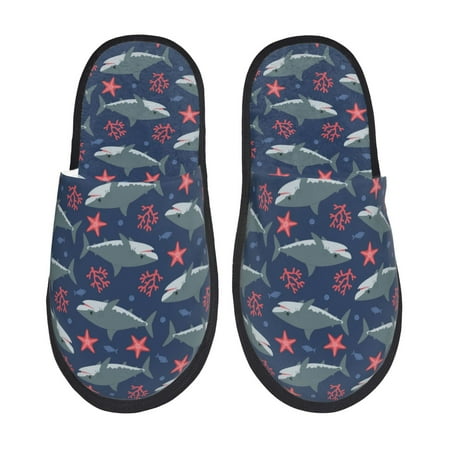 

Sigee Party Shark Cute for Cozy Furry Slippers Super Soft Indoor and Outdoor Use Non-Slip Sole Slip On House Slippers-Medium