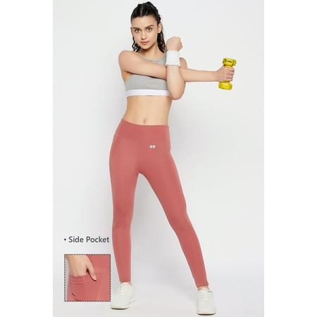 

Clovia Snug Fit High-Rise Active Tights in Rose Pink with Side Pocket