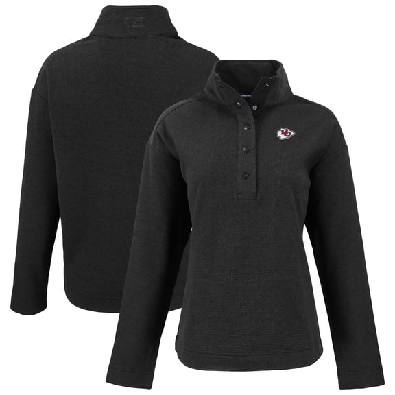 Women's Cutter & Buck Black Kansas City Chiefs Hunts Point Eco Half-Snap Sweatshirt