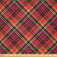 thumbnail image 2 of Ambesonne Orange Plaid Fabric by the Yard Microfiber, Squares and Dash Lines, 3 Yards, Burnt Sienna and Raspberry, 2 of 2