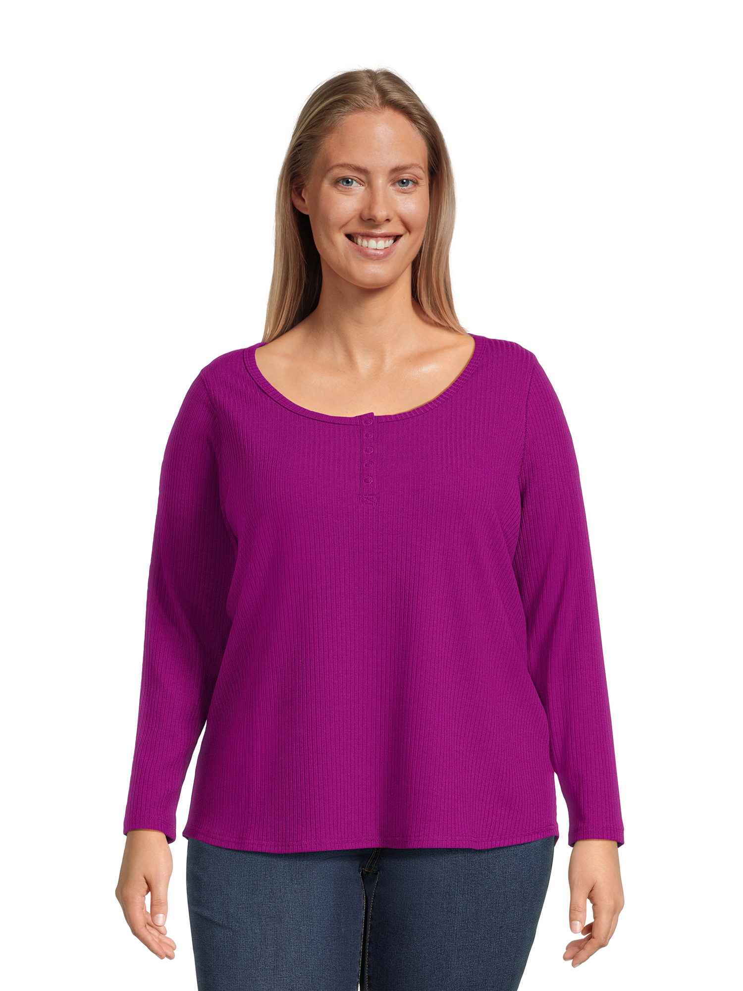 Terra & Sky Women’s Plus Henley Rib Knit Jersey Top, 2-Pack - Walmart.com