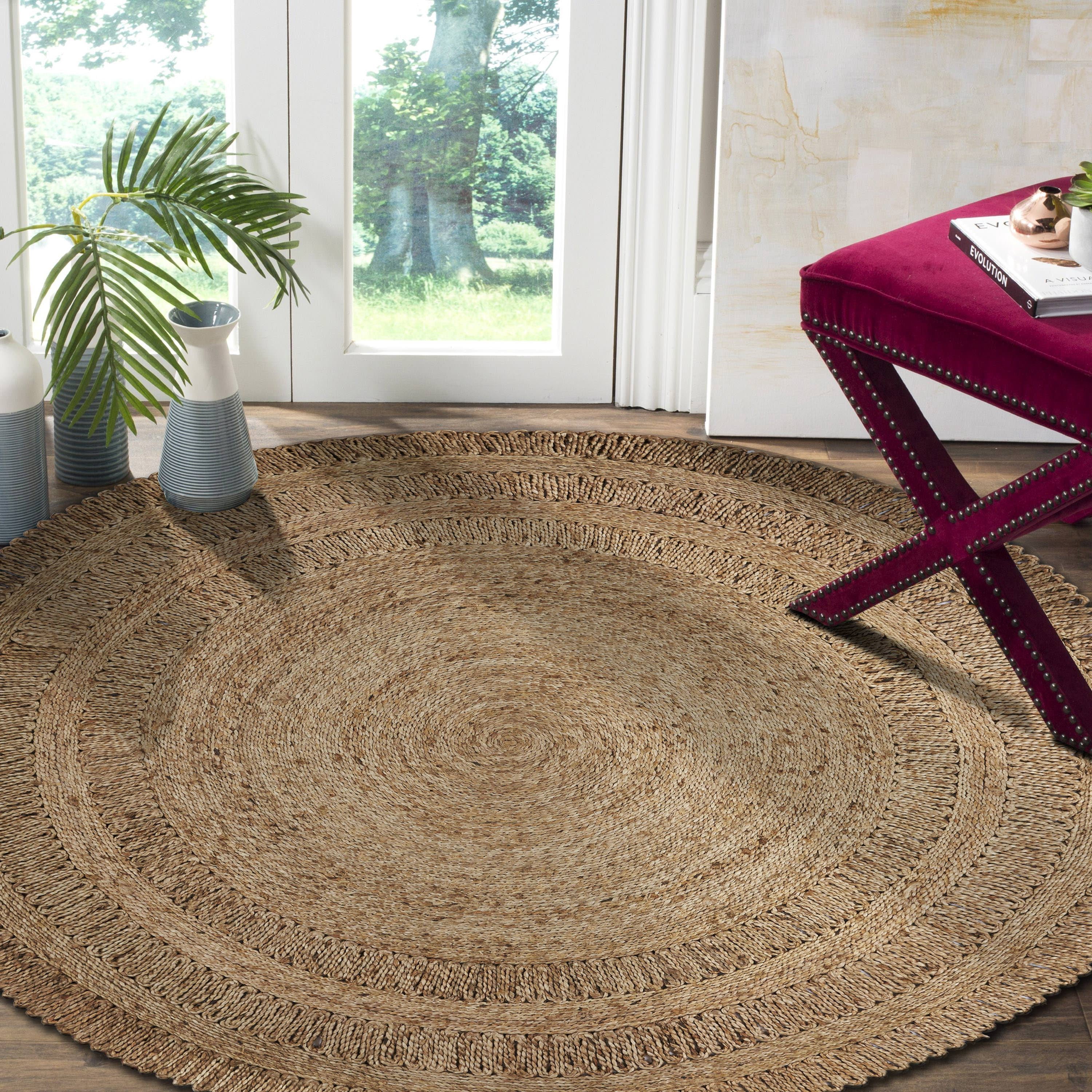 Harlow Hill Cora 6' Round Beige/Brown Striped Hand Braided Reversible Jute Indoor Area Rug