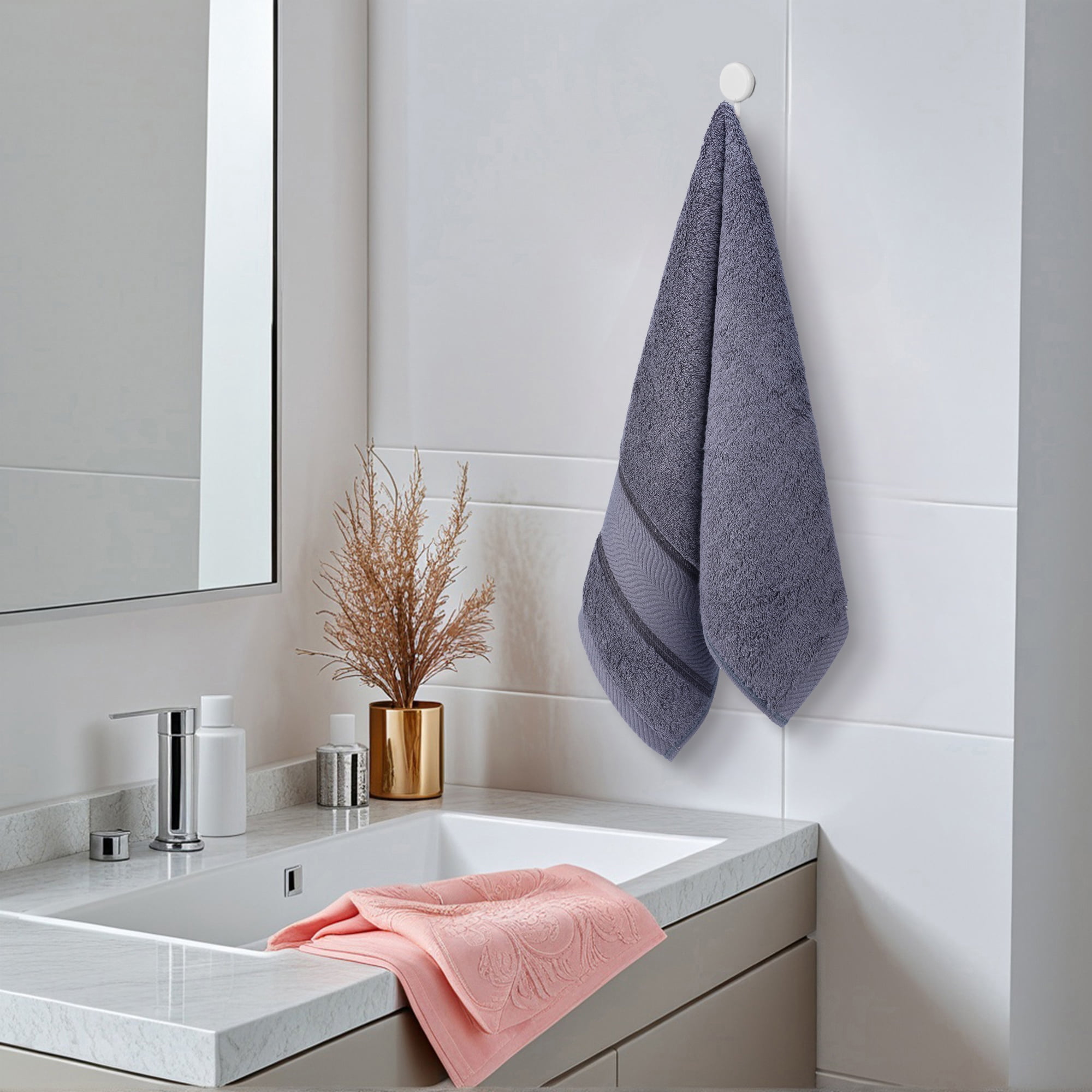 Unique Bargains 3 Pcs Soft Hand Towel Set Dark Grey/Green 14" x 30"/6" x 15"