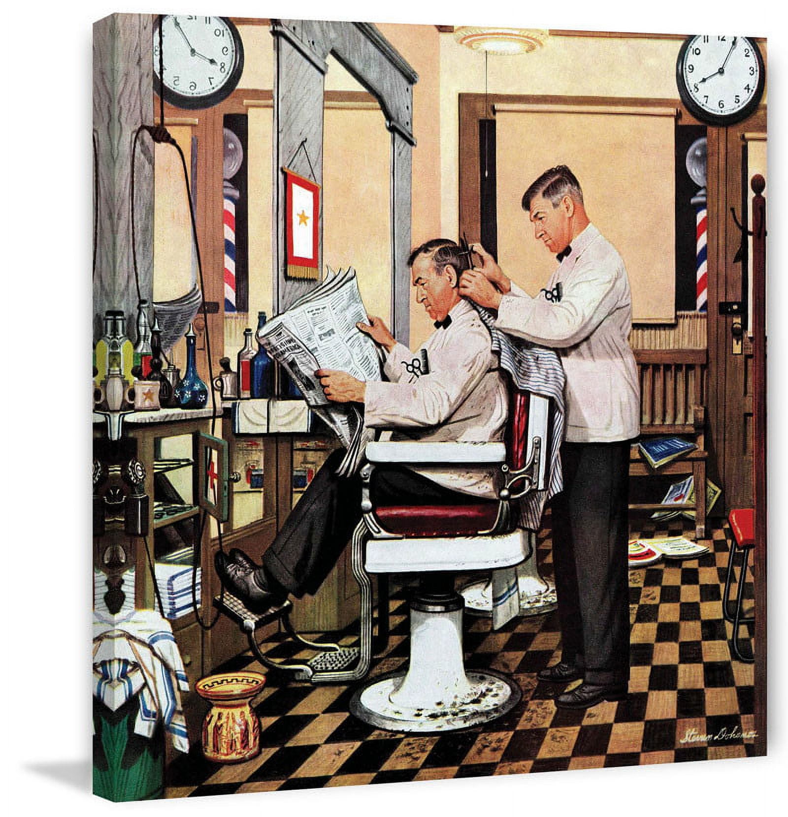 Marmont Hill "Barber Getting Haircut" by Stevan Dohanos Painting Print on Canvas