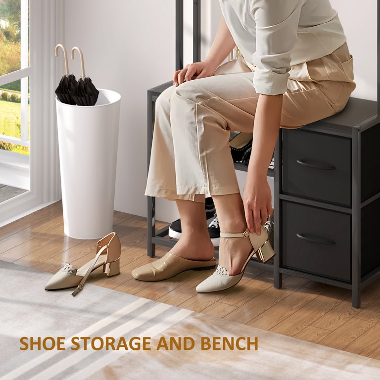 HOMCOM 5-in-1 Hall Tree with Bench and Shoe Storage, Entryway