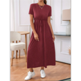 thumbnail image 6 of Women'S Short Sleeve Maxi Dresses Casual Long Dress with Pockets Claret L, 6 of 7