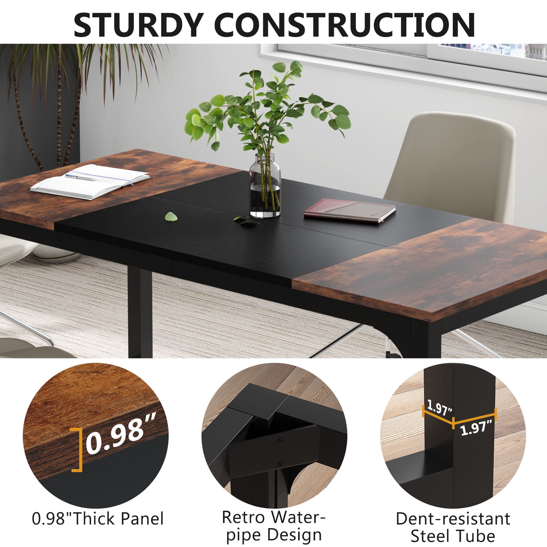 Tribesigns Adult Modern Executive Office Furniture Contemporary and Durable Desk, Rustic Brown/Black