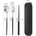 thumbnail image 4 of Utensilios de viaje, juego de cubiertos de acero inoxidable de 4 piezas, cubiertos portátiles reutilizables para campamento, incluye tenedor, cuchara, palillos con estuche (negro), 4 of 5