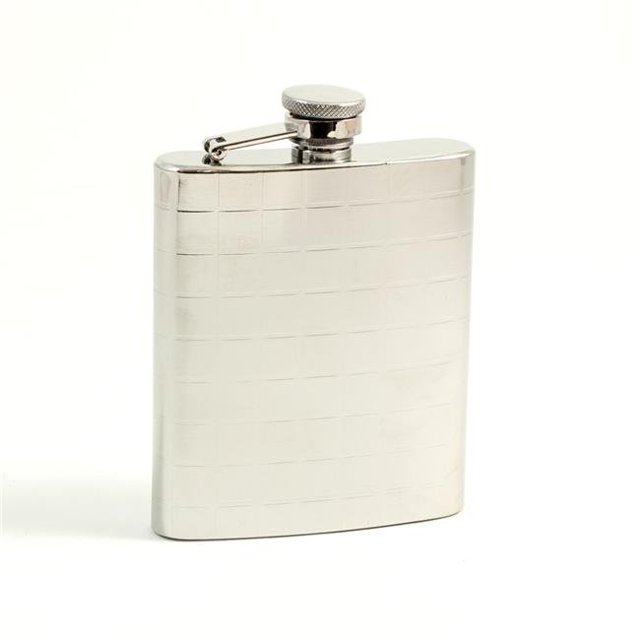 Bey-Berk International FS107C 7 oz Stainless Steel Mirror Finish Checker Design Flask - Silver