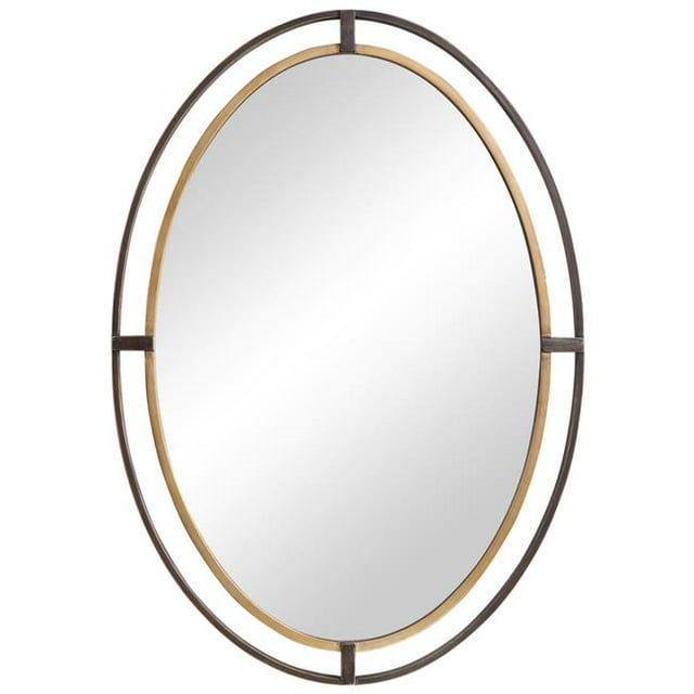 Benjara BM239289 Sleek Open Double Metal Frame Oval Mirror, Rustic Bronze