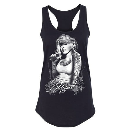 Marilyn Monroe Tattoo Gangster Women's Racerback Shirt Black (Best Small Female Tattoos)