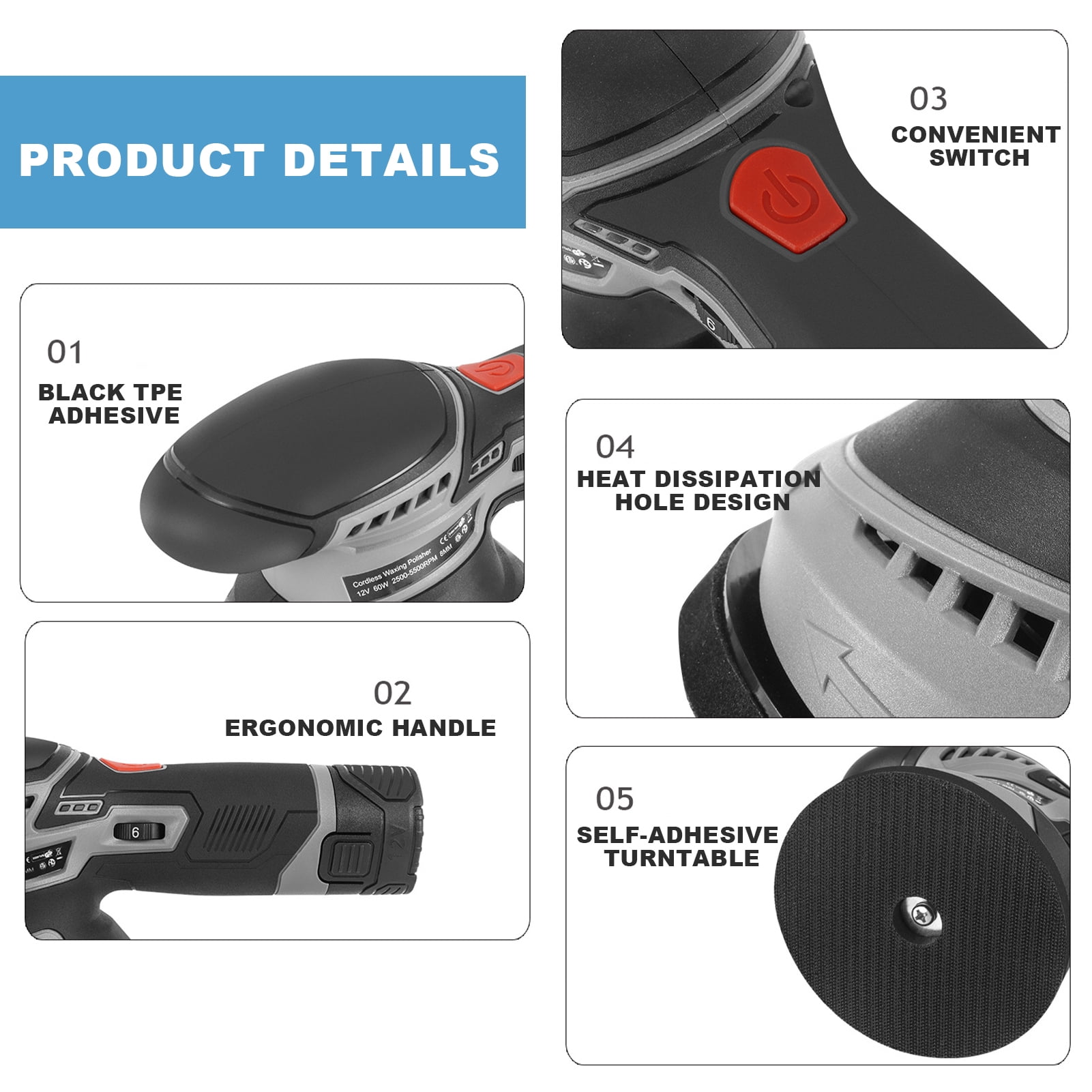 16Pcs/Set Cordless Car Buffer Polisher Kit 5250Rpm 6 Variable Speed Scratch Removing Battery Powered Car Detailing Wireless Polisher Machine
