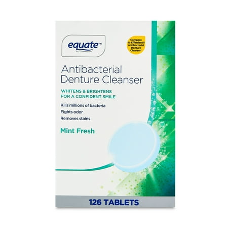 Equate Effervescent Antibacterial Denture Cleanser Tablets, Mint Fresh, 126 Count