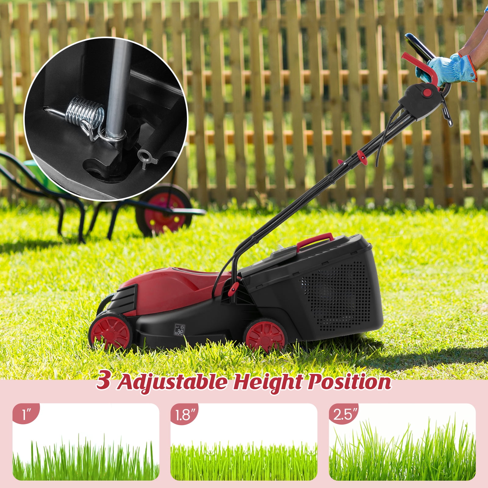 Topbuy Electric Lawn Mower 2-in-1 Versatile Corded Lawn Mower with Grass Collection Box 12 AMP Motor Red