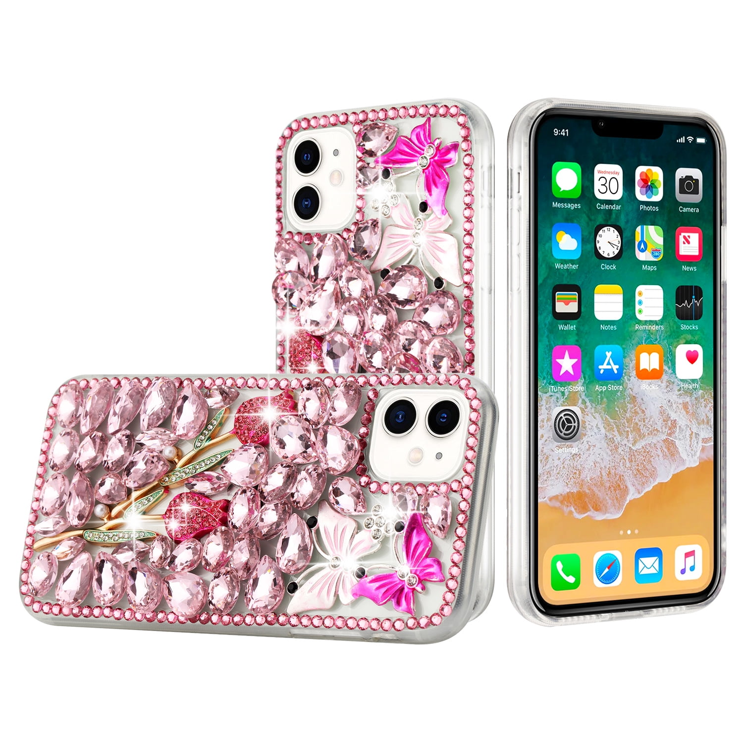 For Apple Iphone 12 Pro Max 6.7 Full Diamond With Ornaments Case Cover - Pink Exquisite Garden