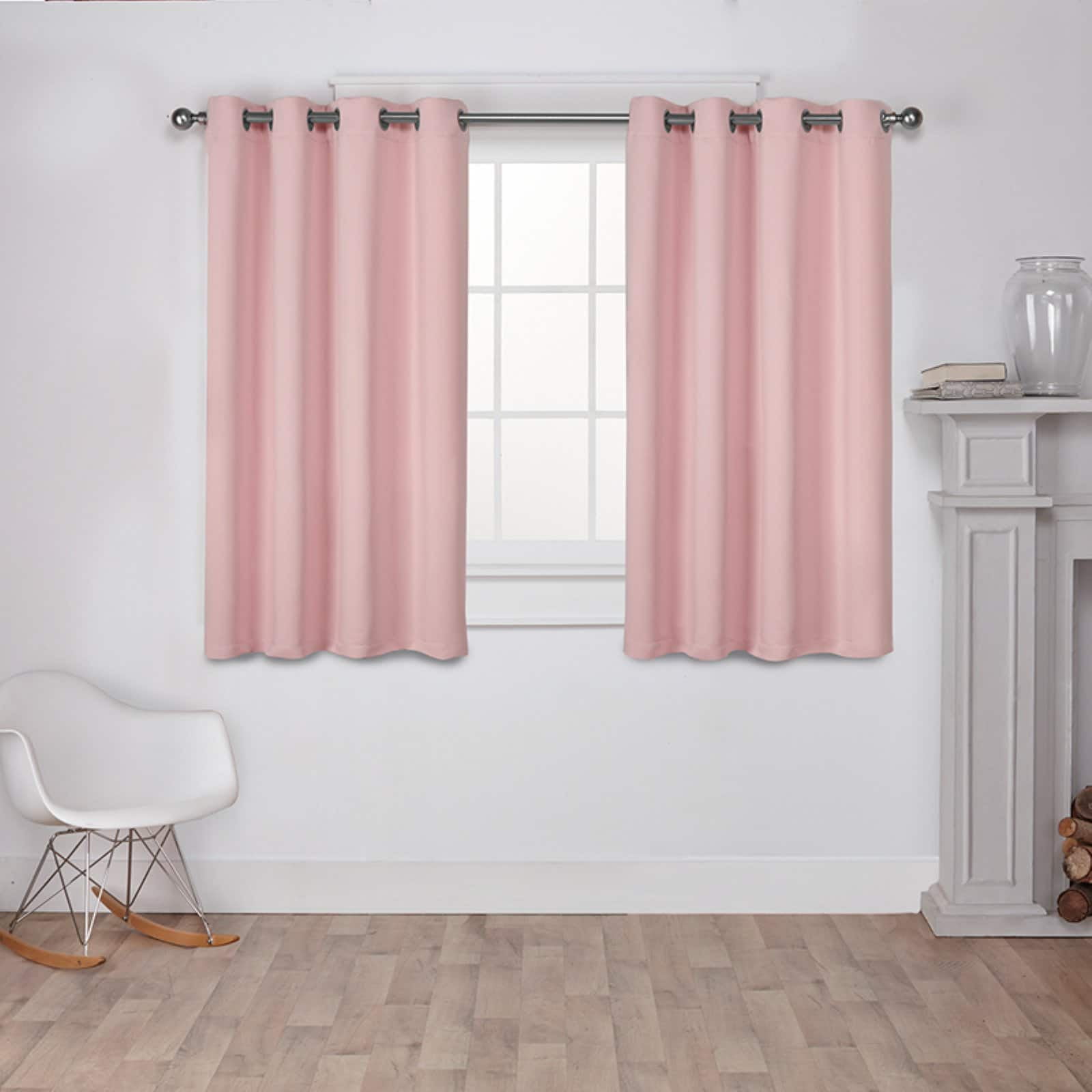 Exclusive Home Sateen Twill Woven Room Darkening Blackout Grommet Top Curtain Panel Pair, 52"x96", Blush