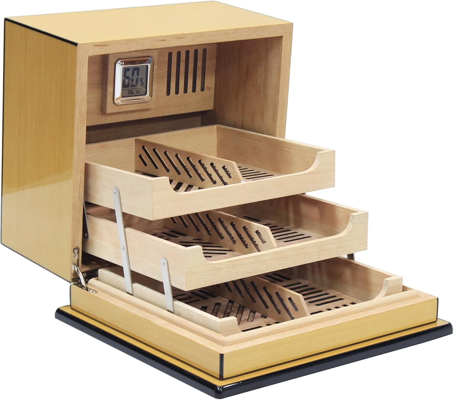 Prestige Import Group Elevate Lacquer Humidor w/ Articulating Multi-Tier Tray System - Capacity: Holds up to 150 Cigars - Pear Wood Finish