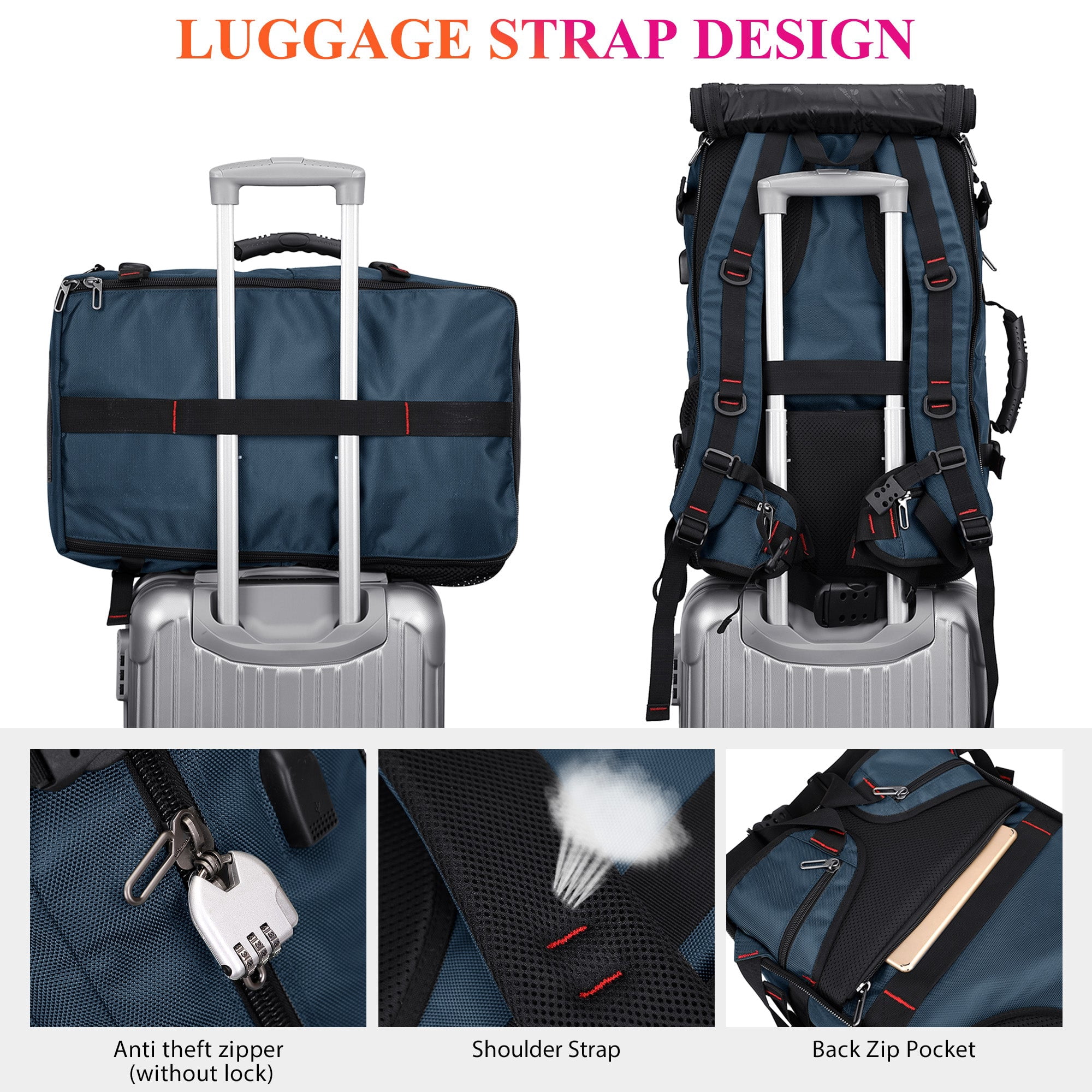 WITZMAN Carry on Travel Backpack for Men Airline Approved Convertible Nylon Duffle Backpack Luggage Bag(B682 Blue)