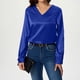 thumbnail image 2 of Talla grande Tops de tallas grandes,Blusa informal de poliéster con cuello en V y manga larga para mujer, color liso, largo normal, para uso diario, sopatenor, 2 of 8