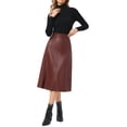 thumbnail image 2 of INSPIRE CHIC Women's Skirt Casual Vintage High Waist A Line Faux PU Leather Midi Skirts M Burgundy, 2 of 5
